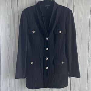 St John Women's Knit Suit Jacket Black Silver Buttons USA  Size 12